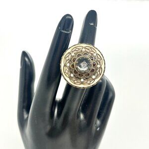 OLIPOP COCKTAIL RING SWEET ROMANCE BRASS FILIGREE FAUX PEARL STATEMENT ORNATE 6